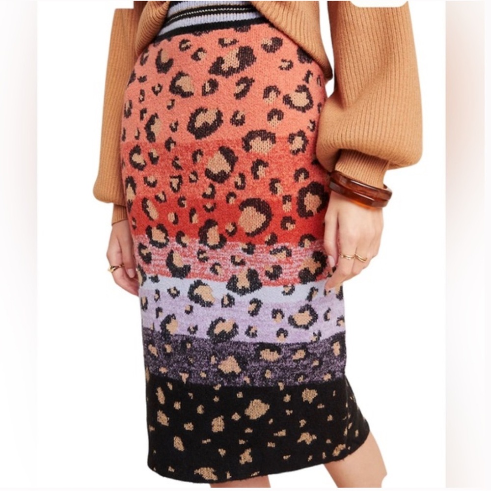 Mauve by Anthropologie Size XS Leopard Animal Print Sweater Knit Pencil Skirt